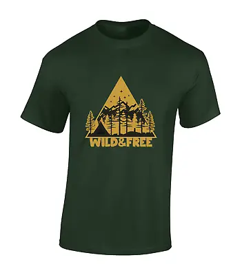 Wild And Free Mens T Shirt Camping Outdoors Clothing Hiking Gift Idea Top • £8.99