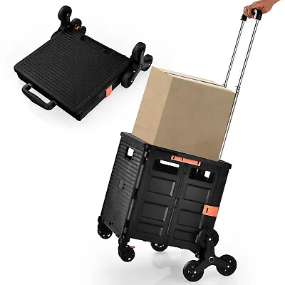 Foldable Utility Cart Telescoping Handle Trolley Travel Shopping Black • $39.59
