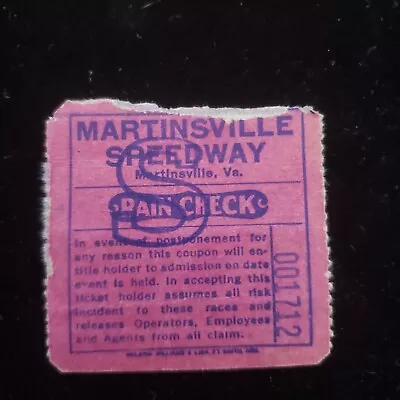 Vintage NASCAR Ticket Stub Rain Check Martinsville VA B • $7