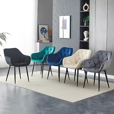 Set Of 1/2 Dining Chairs Velvet Padded Seat Fabric Modern Home Kitchen Armrest • £64.99