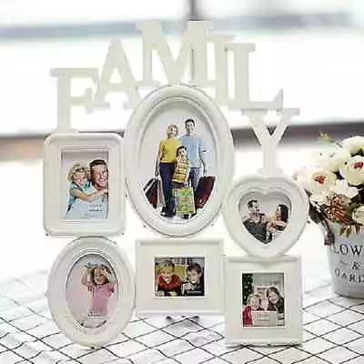 Wall Hanging Family Photo Frame With 6 Photos Memory Pictures Collage - White • £6.95