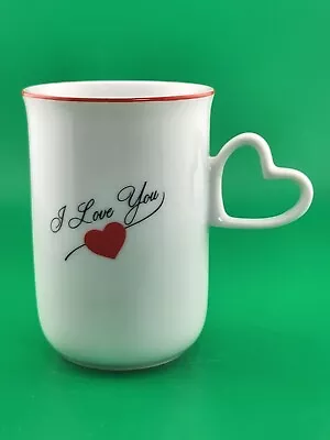 Lucie Sable Imports White Porcelain I Love You Tea Cup With Heart Handle Kitchen • $5.99