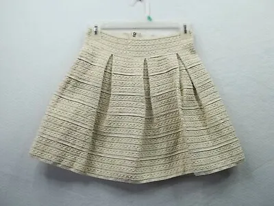 Ginger G Pleated Bandage Skirt Cream Textured Flared Size SMALL Length 16  EUC! • $7.10