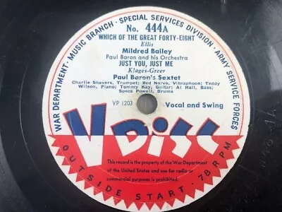 V-Disc #444 78rpm Single 12-inch Paul Baron’s Sextet - Mildred Bailey • $25.99