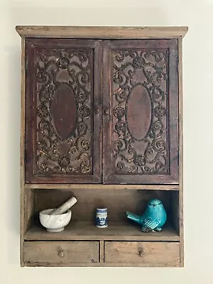 Vintage Apothecary Cabinet Wood Medicine Spice Wall Ornate Shabby Chic Drawers • $325