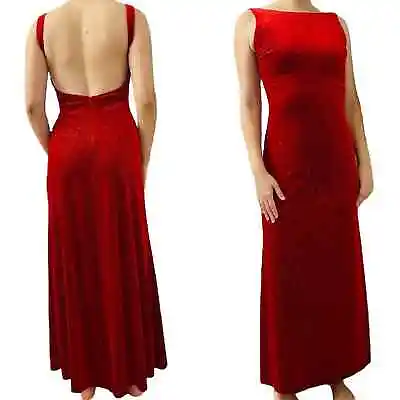 £99 • Buy Vintage Dress Long Formal Prom Red Open Back Holiday Christmas Extra Small