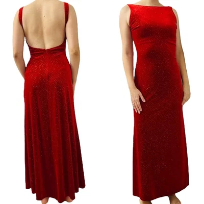 £99 • Buy Vintage Dress Long Formal Prom Red Open Back Holiday Christmas Extra Small
