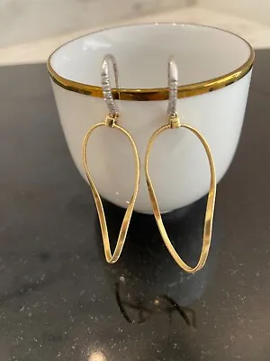 Marco Bicego 18K Yellow & White Gold Diamond Hoop Drop Earrings Teatro • $1145