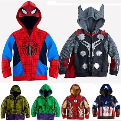 Kids Boys Superhero Hooded Coat Hoody Hoodie Jacket Sweatshirt Toddler Cosplay  • £10.59