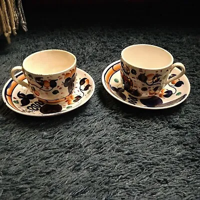 £14.99 • Buy 19th Century Handpainted Gaudy Welsh Smoking Indian Pattern Two Cups & Saucers