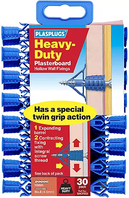 Plasterboard Fixings Plugs Plasplug 30 Heavy Duty Cavity Wall Raw Drywall Strong • £5.15