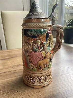 Vintage Musical Beer Stein Hunting Scene & Cabin Plays Auld Lang Syne • £12.99