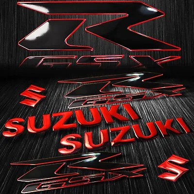 2x  8  Logo Decal + 2x 6.25  GSXR Fairing Emblem Sticker Suzuki 2-Tone Black/Red • $15.99