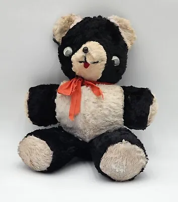 Vintage Mohair Googly Eyes Teddy Bear Black And White Plush Stuffed Animal Panda • $24