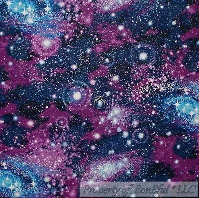 BonEful Fabric FQ Cotton Quilt Navy Blue Celestial Space Night Sky Star Glitter • £6.68