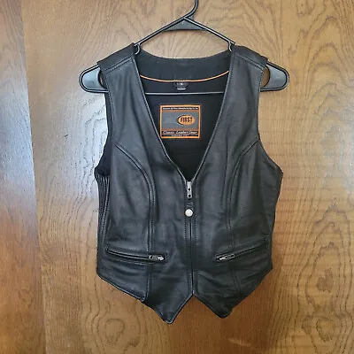 Vintage Victory Motocycle Women's Leather Vest Sz. Small Black • $48.99