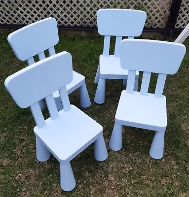4 IKEA Mammut Kids High Back Children Chairs In/Outdoor Light Blue Bundle Lot • $60