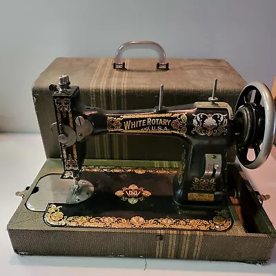 White Rotary Black Cast Iron Sewing Machine W/ Travel Case 1913 Vintage Antique • $164.98