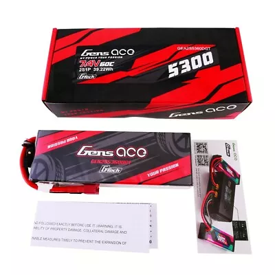Gens Ace G-Tech 5300mAh 2s 7.4V 60C HardCase Lipo Battery Pack W/ Deans T Plug • $47.35
