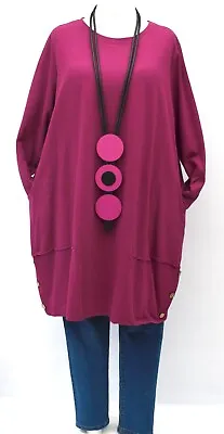 PLUS SIZE MAGENTA JERSEY COTTON 2 POCKETS LONG TUNIC/DRESS Size 18-24 • £35