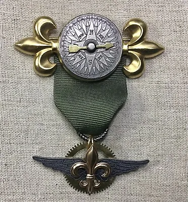 Steampunk Brooch/Airship Medal- Fleur De Lis Wings  Gear Compass Rose Green • $30
