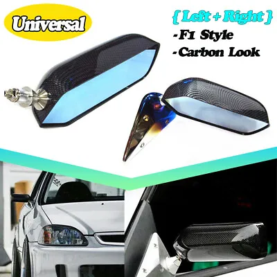 Racing Car Adjustment Retro Universal F1 Style Rear View Mirrors Carbon Fiber • $112.88