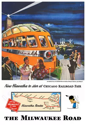 Hiawatha Streamliner Train At The 1949 Chicago Railroad Fair - Vintage Poster • $19.95
