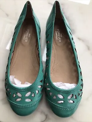 Next Jade Green Leather Cut Out Ballerina Shoes Size 6 Unworn • £9