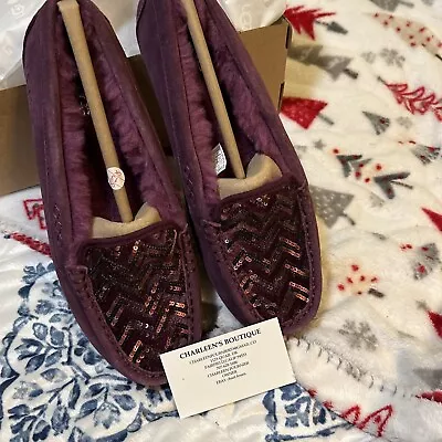 UGG ANSLEY CHEVRON SEQUIN SUEDE SLIPPER In PINOT NOIR Size 10 New In Box • $125