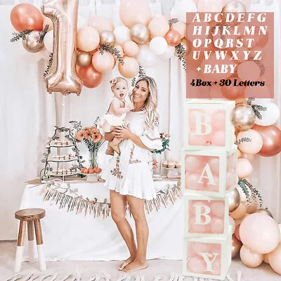 4Pcs Baby Shower Boxes Transparent Balloon Box Party Wedding  DIY Letter Cubes++ • £7.88