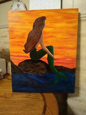 Original Mermaid Painting Acrylic On Canvas By Me. 16  X 20  • $30