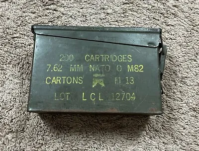 Vintage U.S. Military Ammo Box 200 Cartridges 7.62 MM NATO M82 12704 Metal Case • $23.99