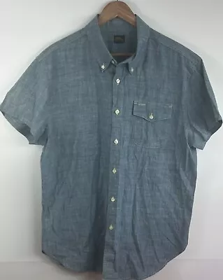 LL Bean Shirt Short Sleeve Button Down Mens XL Blue Chambray Freeport Maine • $15