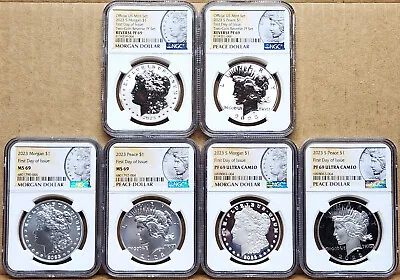6 Coin Set 2023 Morgan Peace Silver Dollars Ngc Ms Pf Rp 69 First Day Of Issue • $845