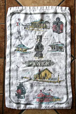 Vintage Don Henry Train Stations NY VT CT PA Linen Kitchen Tea Towel CLEAN! • $5.99