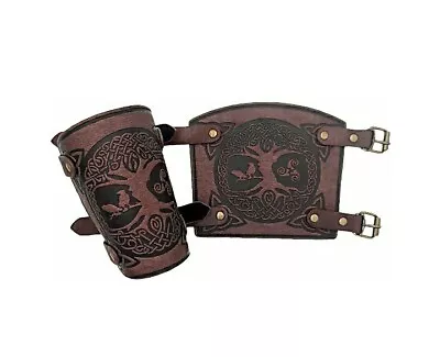 Medieval Viking Armour Vambraces Tree Of Life 2pcs Leather Wrist Covers Cosplay • $18.95