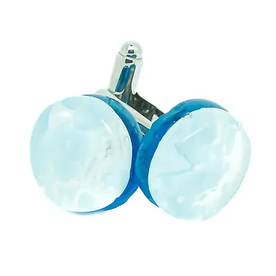 Murano Glass Cufflinks Circular Silver Light Blue Venice Wedding • £14.95