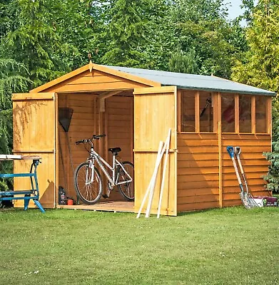 10x8 WOODEN GARDEN SHED APEX ROOF WINDOW DOUBLE DOOR OUTSIDE STORAGE 10ft 8ft • £679.94