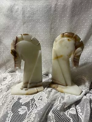 Alabaster Quartz Onyx Marble Trojan Horse Head Bookends KNIGHT CHESS PIECE 8.5” • $48