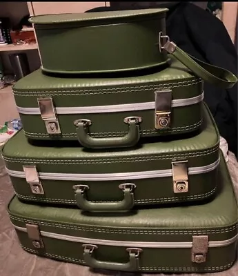 Vintage Luggage Mid-Century FULL 4pc. Set (Avocado Green) W/original Keys • $99