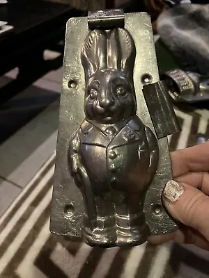 Vintage Dad Groom Mr. Rabbit Bunny In Suit Cane Chocolate Tin Mold 6” Rare Dandy • $99