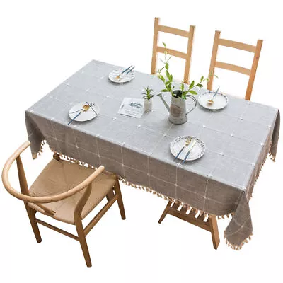 £10.79 • Buy Rectangle Cotton Linen With Tassel Tablecloth Dust Cover Dining Table Cloth