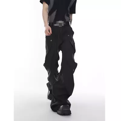 Mens Bell-Bottoms Pants Black Loose Casual Biker Punk Party Club Flared Trousers • $61.74