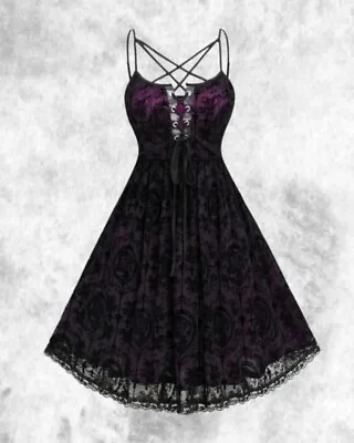 New Purple/Black Gothic Corset V-Neck Death Cameo Short Dress Size 4XL 24 26 28 • $36.98