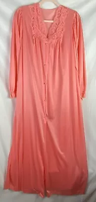 Vintage Lorraine Peignoir Set Long Gown & Robe Coral Nylon Size L Made In USA • $44.93