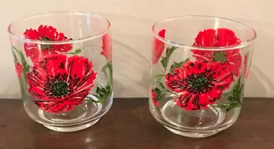 Libbey Red Poppy Glass Vintage Poppies Embossed Highball Set Of 2 • $20