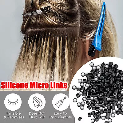 5/6mm Silicone Lined Micro Rings Link Crimp Beads Hair Extension I Tip Cheap USA • $18.08