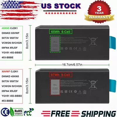 65WH/97Wh XRJDF 4XKN5 CJ2K1 X8VWF Battery For Dell Latitude 5404 5414 7414 7404 • $25.59