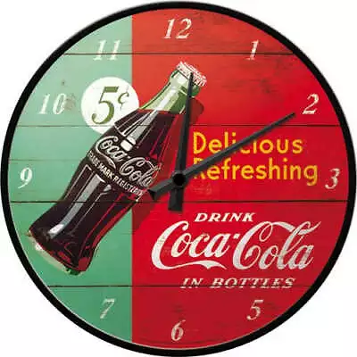 COCA COLA Red & Green 31cm Licensed Metal Glass Wall Clock COKE By Nostalgic Art • $94.95