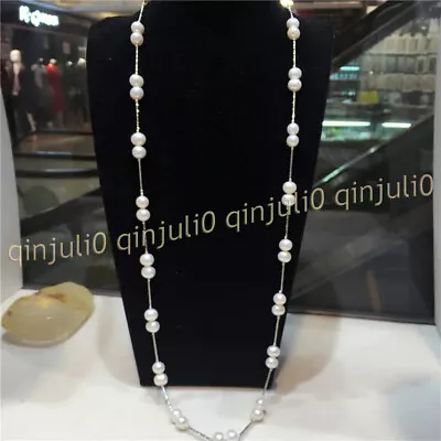 Real Natural 8-9mm White Freshwater Pearl Necklace Long Sweater Chain 14-100inch • £20.38